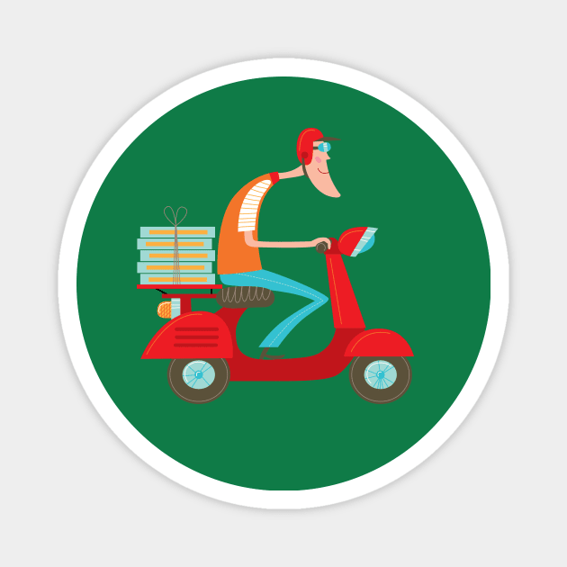 Pizza Delivery Scooter Boy Magnet by JunkyDotCom